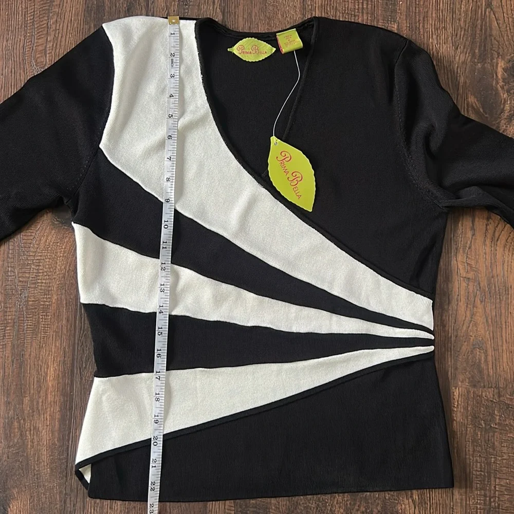 NWT Prima Bella Black and White Long Sleeve Blouse - Picture 8 of 8